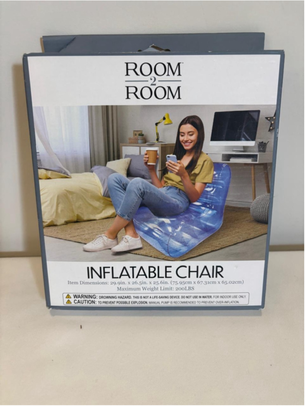 Room 2 Room Blue Inflatable Chair Dorm Gaming Lounge Seat 200lb #C108